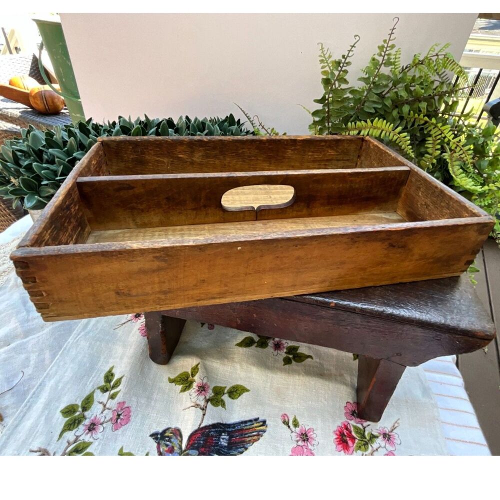 Wooden Cutlery Box Antique Box Joint Finger Joint Primitive box